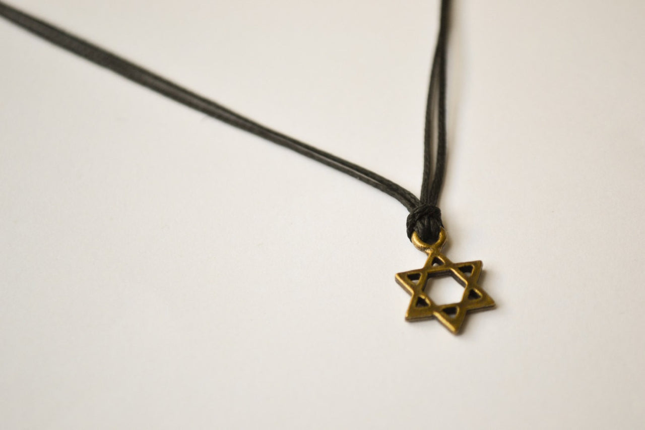 Bronze Star of David necklace for men, black cord - shani-adi-jewerly