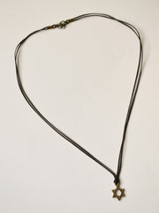 Bronze Star of David necklace for men, black cord - shani-adi-jewerly