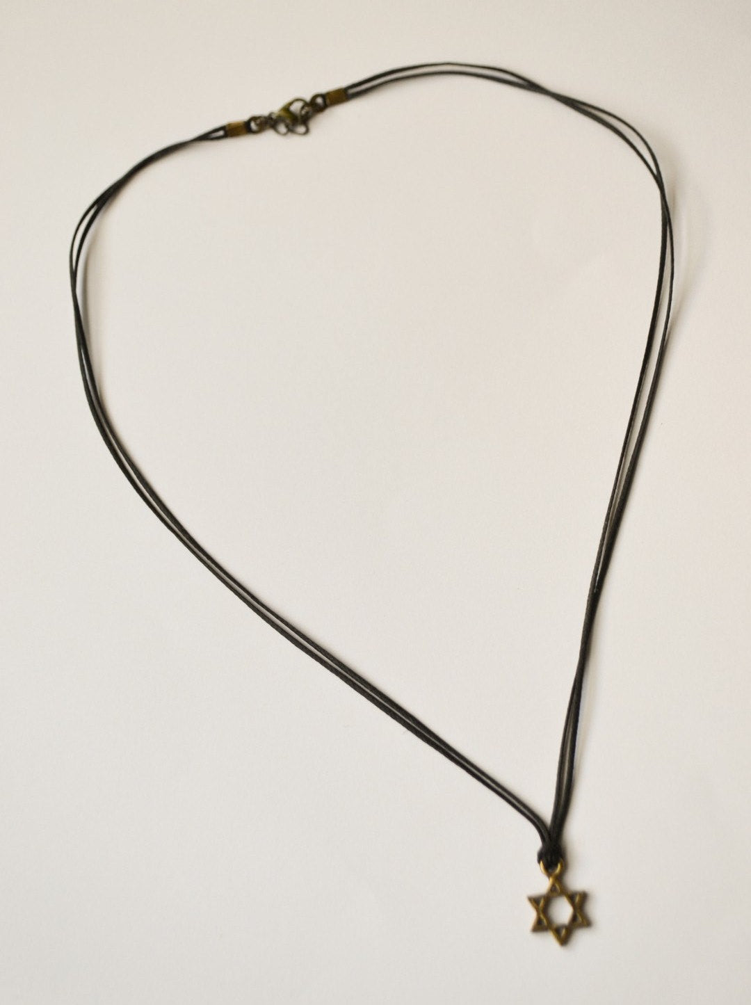 Bronze Star of David necklace for men, black cord - shani-adi-jewerly