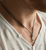 Men's anchor necklace with black cord - shani-adi-jewerly