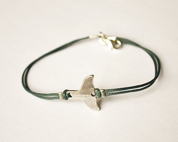 Silver whale tail's bracelet for men, blue cord - shani-adi-jewerly