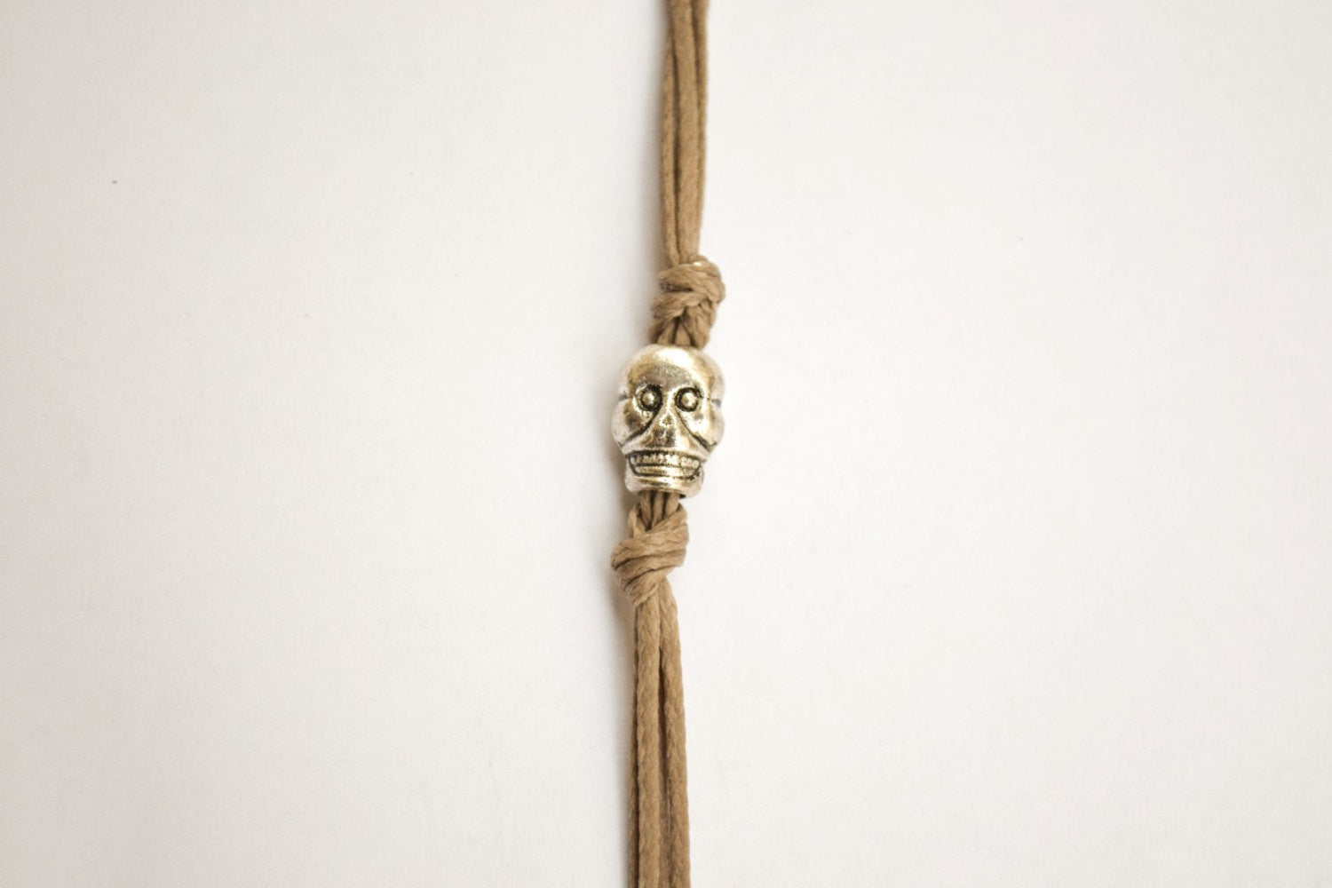 Men's bracelet with a silver skull charm and a brown cord - shani-adi-jewerly