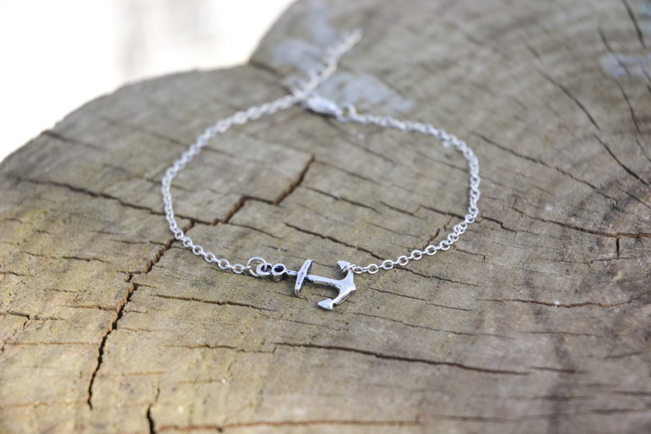 Dainty silver chain anklet with silver anchor charm - shani-adi-jewerly