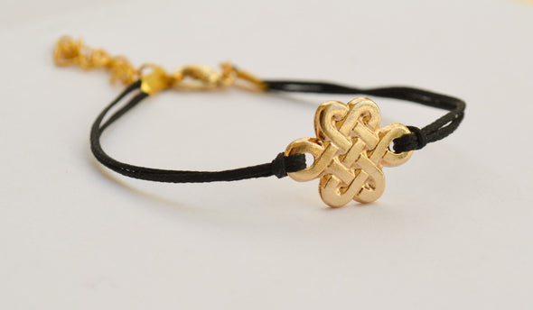 Gold Infinity bracelet for women, endless celtic knot bracelet, black string - shani-adi-jewerly