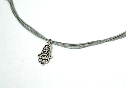 Gray cord bracelet with a hamsa charm - shani-adi-jewerly