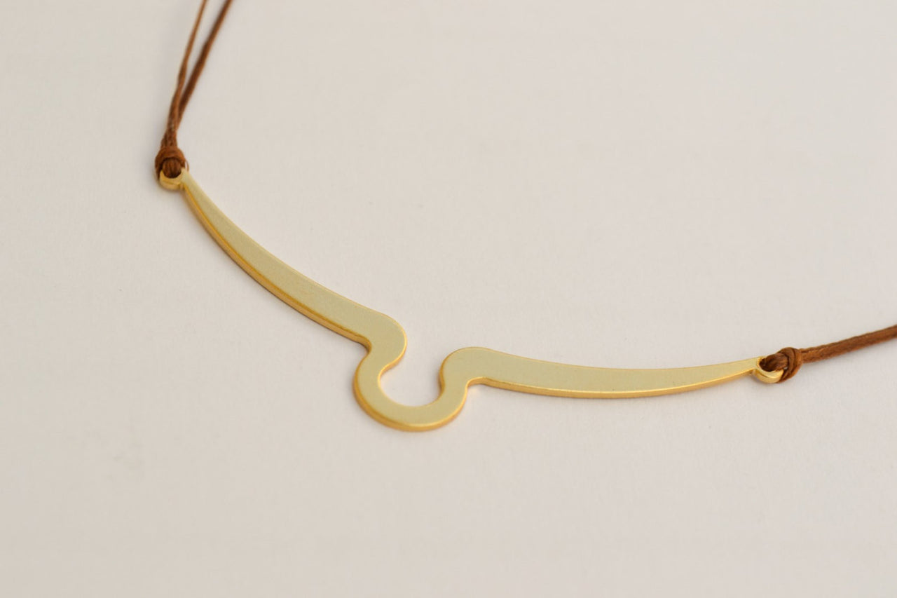 Brown cord necklace with 24k gold plated abstract pendant - shani-adi-jewerly
