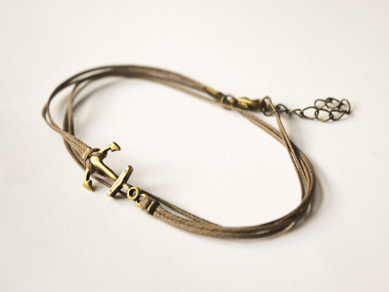 Brown wrap anklet with an anchor bronze charm - shani-adi-jewerly