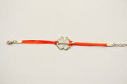 Clover bracelet - orange and pink cord bracelet with a silver shamrock charm, children's size - shani-adi-jewerly