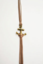 Bronze anchor cord bracelet, brown cord - shani-adi-jewerly