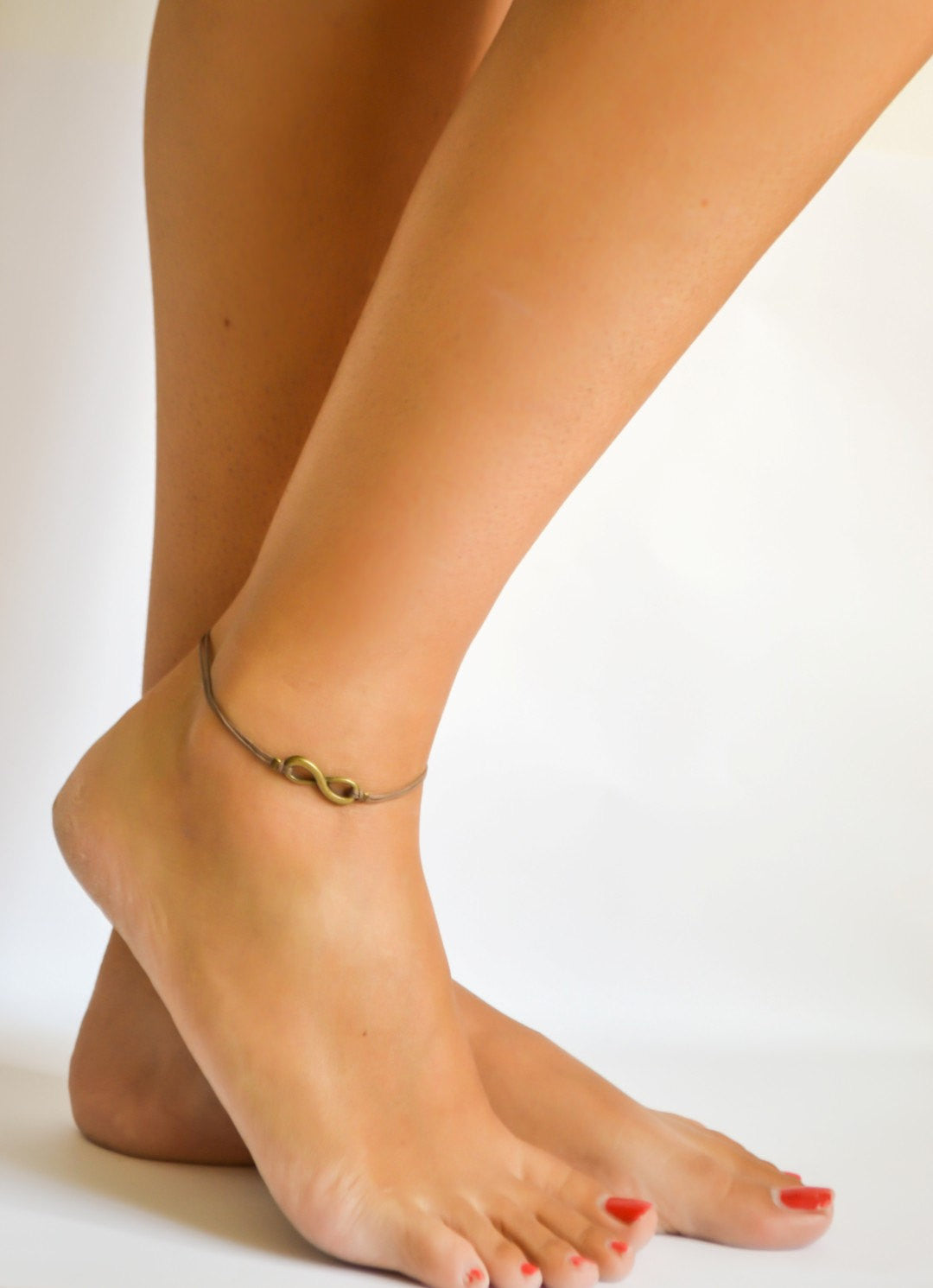 Delicate brown cord anklet with bronze infinity charm - shani-adi-jewerly