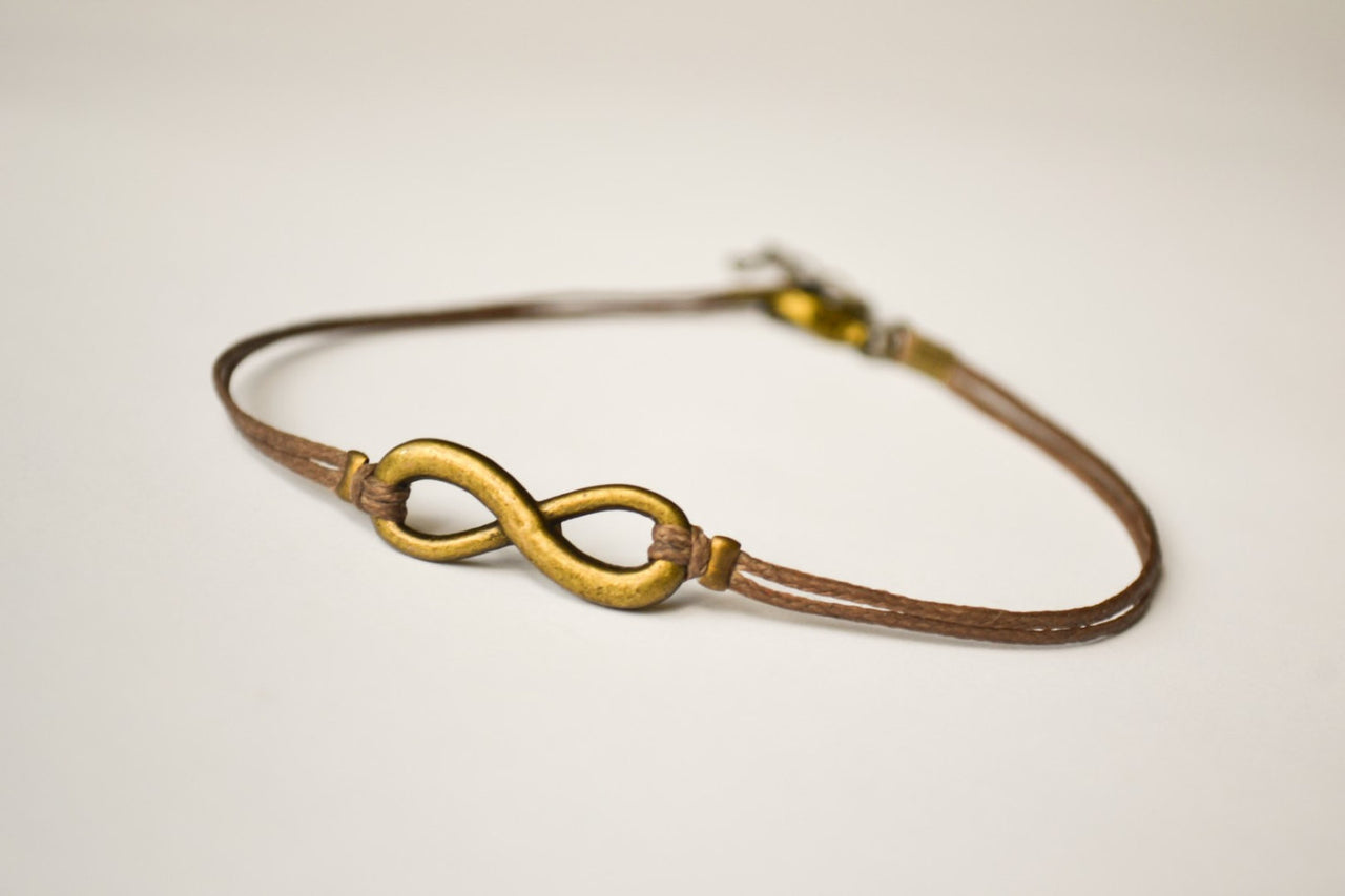 Delicate brown cord anklet with bronze infinity charm - shani-adi-jewerly