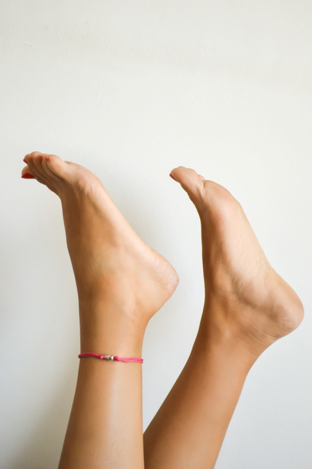 Dainty cord anklet with a silver skull charm, pink cord - shani-adi-jewerly