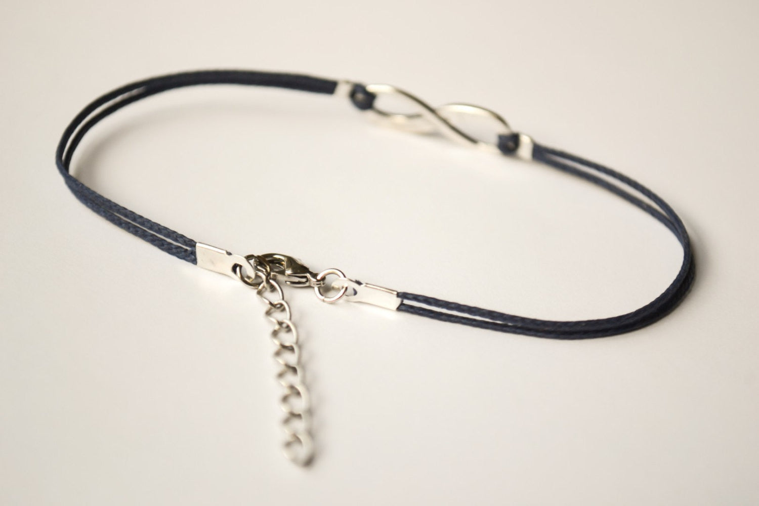 Dainty blue cord anklet with silver infinity charm - shani-adi-jewerly