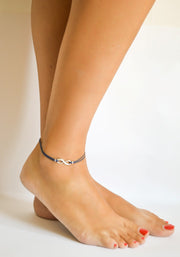 Dainty blue cord anklet with silver infinity charm - shani-adi-jewerly