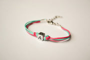 Initial bracelet for children, pink and turquoise cord - shani-adi-jewerly