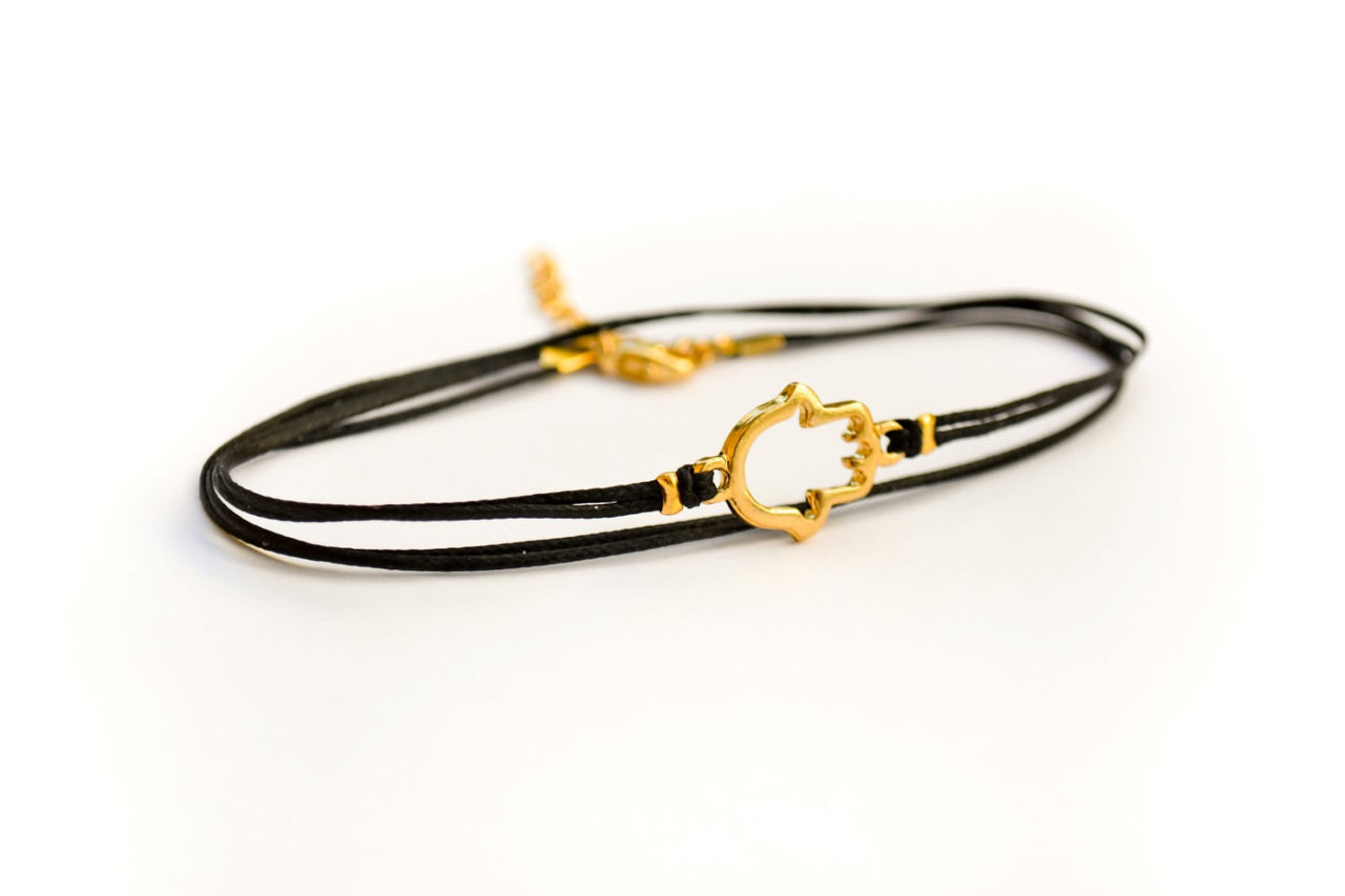 Dainty wrap cord anklet with a gold Hamsa charm - shani-adi-jewerly