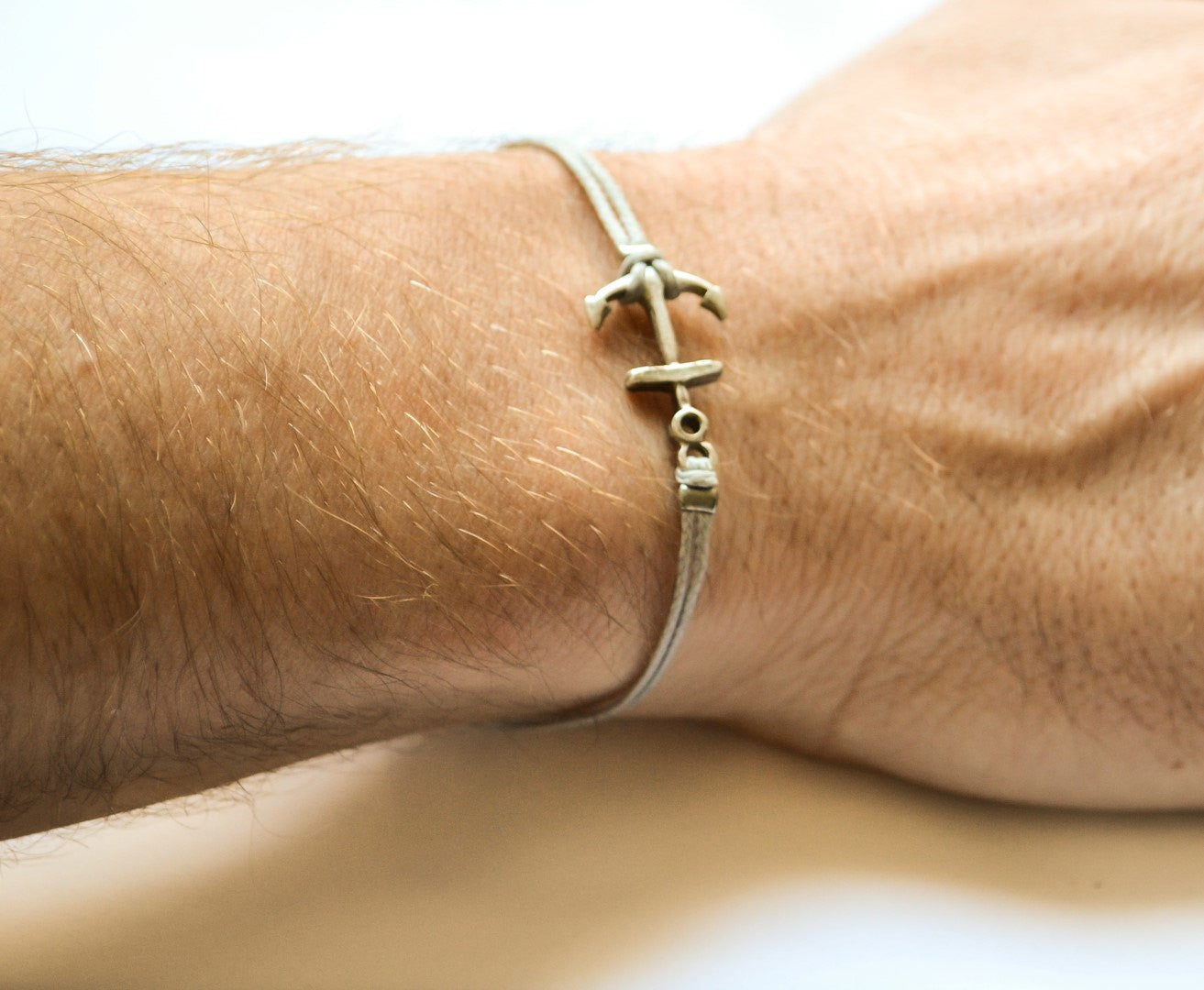 Silver anchor bracelet for men, gray wristband, men's bracelet - shani-adi-jewerly