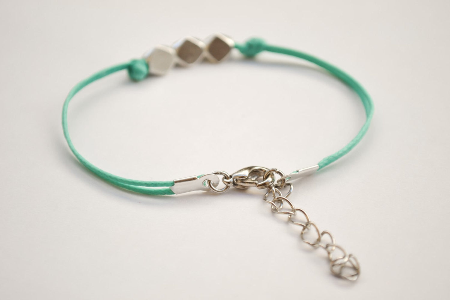 Silver Nuggets bracelet, turquoise cord - shani-adi-jewerly