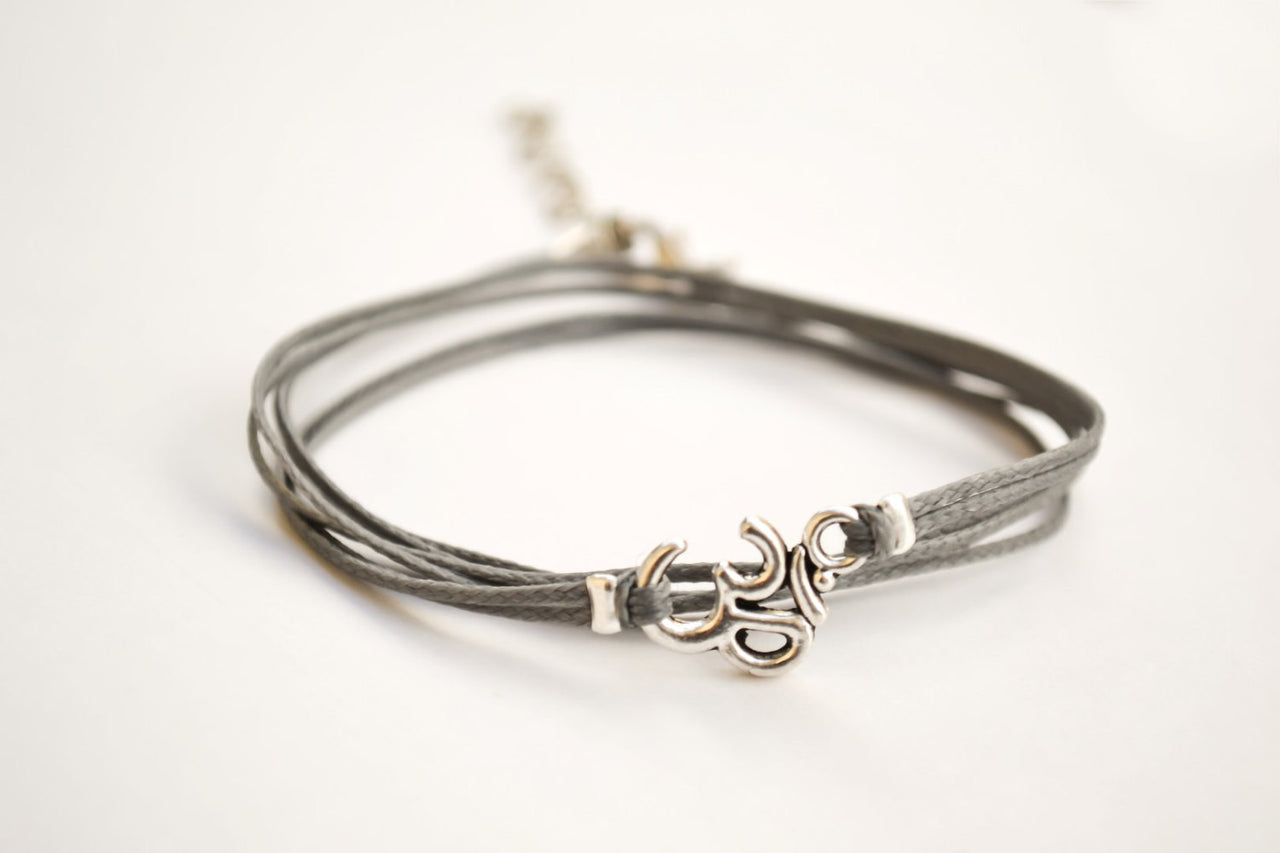 Wrapped om bracelet, gray cord - shani-adi-jewerly