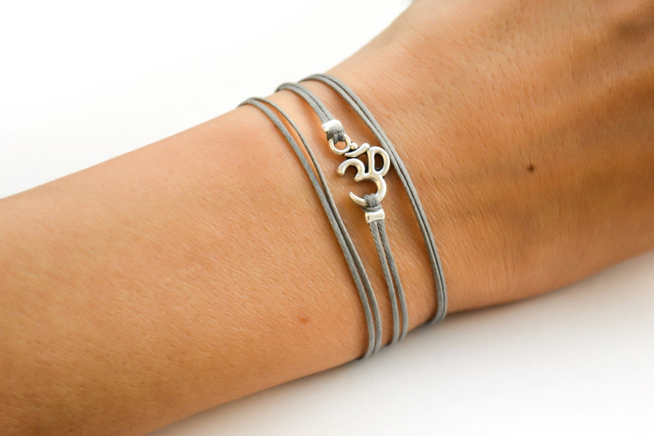Wrapped om bracelet, gray cord - shani-adi-jewerly