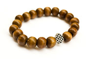 Wood beads stretch bracele with silver celtic endless knot charm - shani-adi-jewerly