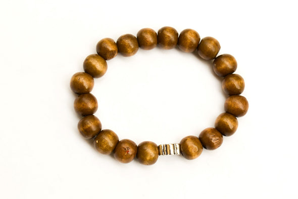 Silver Infinity bracelet with wood beads for men - shani-adi-jewerly