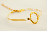 Karma bracelet for women, gold circle and beige cord, yoga jewelry - shani-adi-jewerly