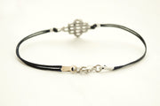 Silver Infinity bracelet for men, black cord - shani-adi-jewerly