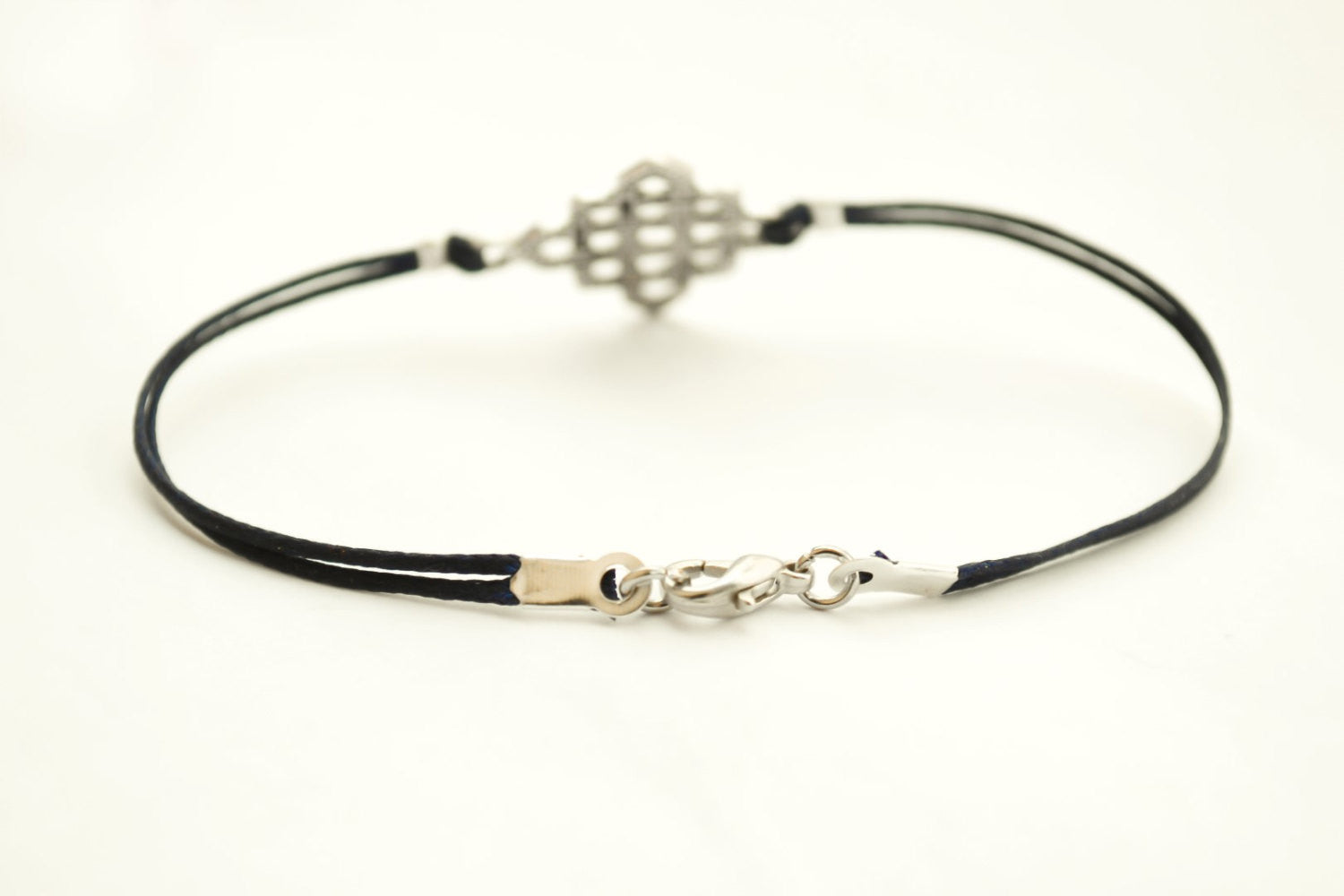 Silver Infinity bracelet for men, black cord - shani-adi-jewerly