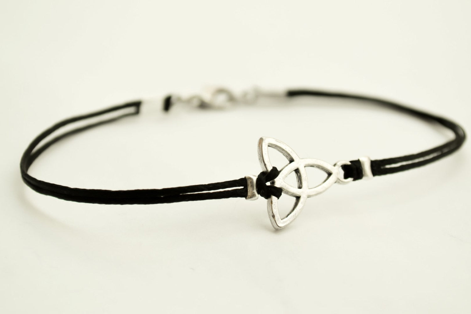 Trinity bracelet for men, black cord, yoga bracelet - shani-adi-jewerly