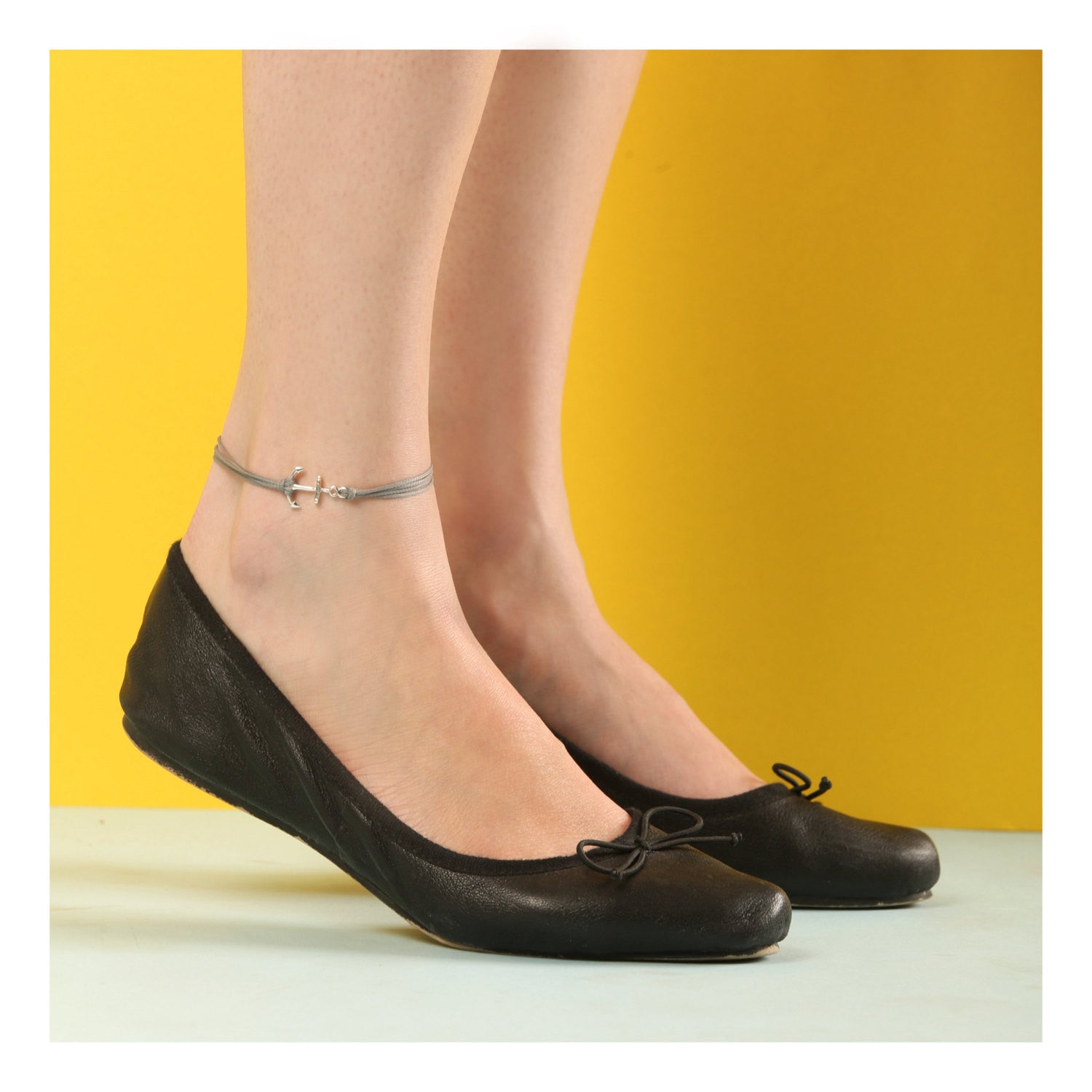 Gray anklet with a silver anchor charm - shani-adi-jewerly