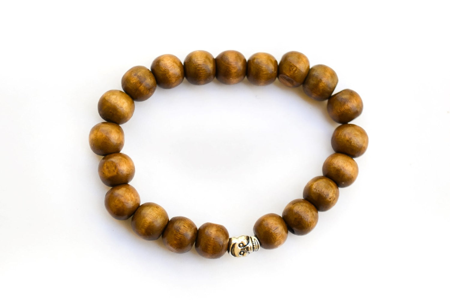 Silver skull bracelet for men, wood beads men's gothic jewelry - shani-adi-jewerly