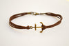 Bronze Anchor cord bracelet, brown cords - shani-adi-jewerly