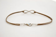 Silver Infinity bracelet for men, brown cord - shani-adi-jewerly