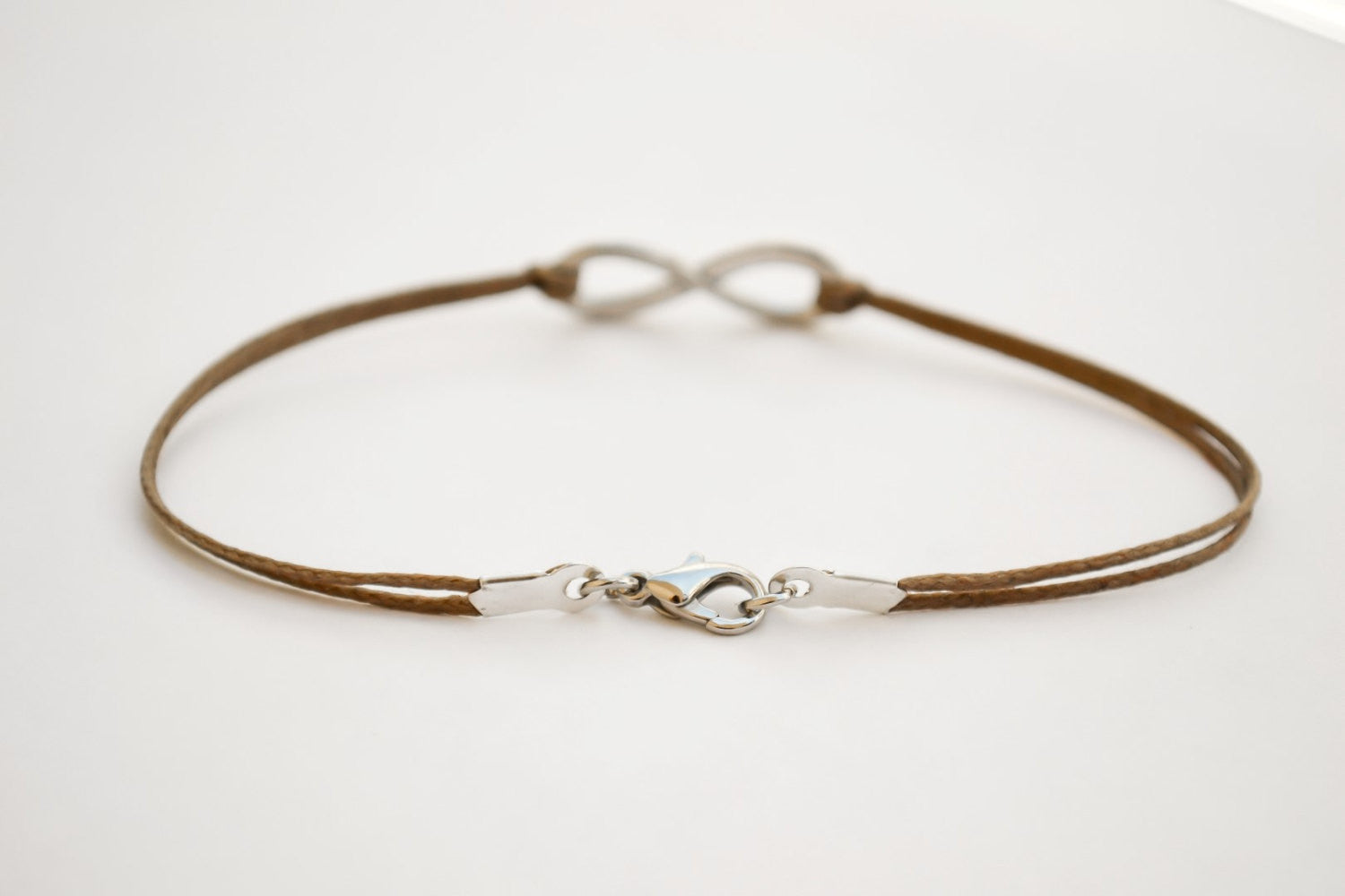 Silver Infinity bracelet for men, brown cord - shani-adi-jewerly