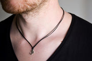 Silver Om necklace for men, black cord - shani-adi-jewerly