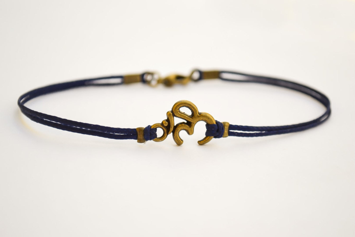 Bronze Om bracelet for men, blue cord - shani-adi-jewerly