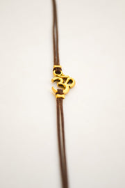 Gold Om wrap anklet, brown cord ankle bracelet - shani-adi-jewerly