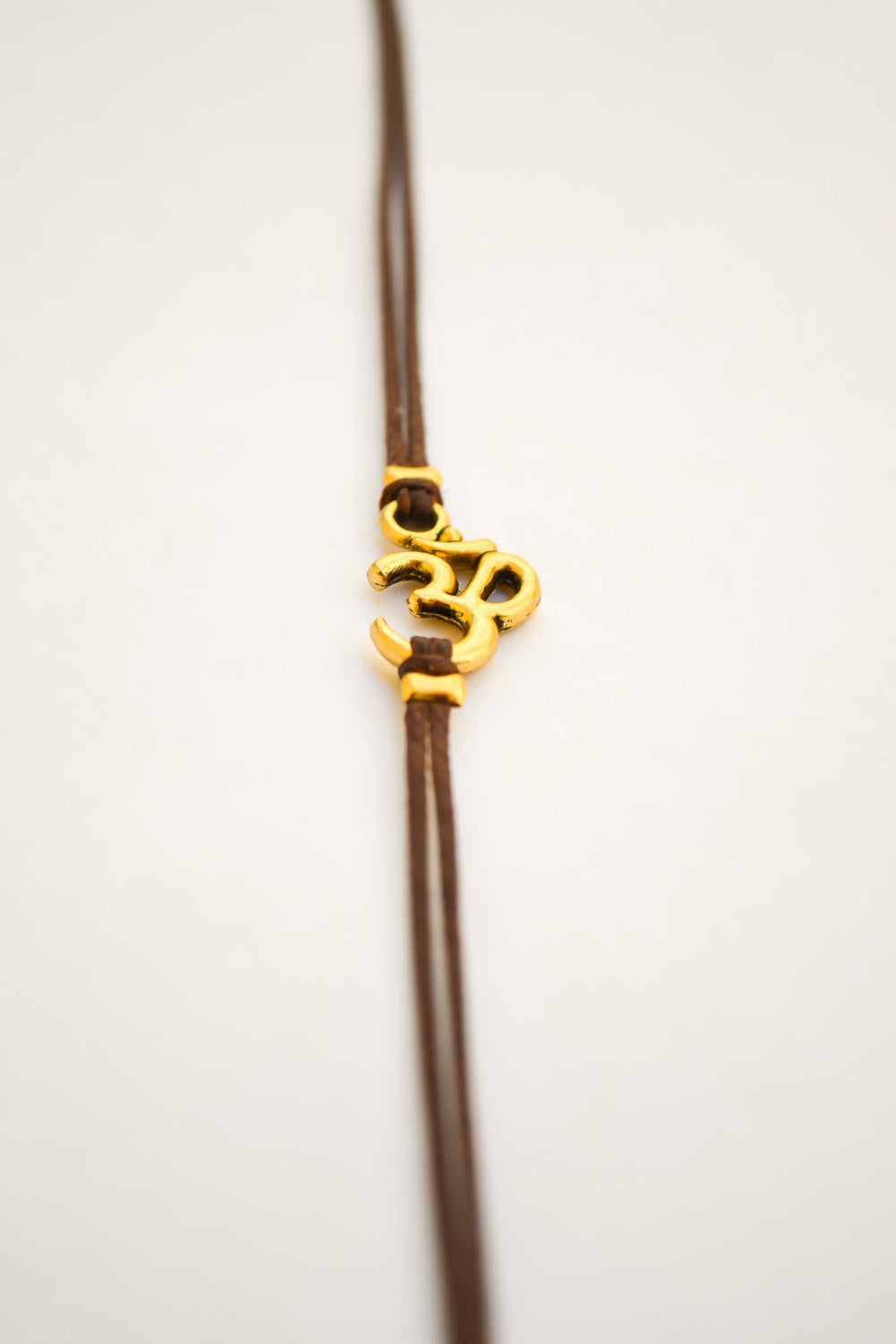 Gold Om wrap anklet, brown cord ankle bracelet - shani-adi-jewerly