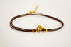 Gold Om wrap anklet, brown cord ankle bracelet - shani-adi-jewerly