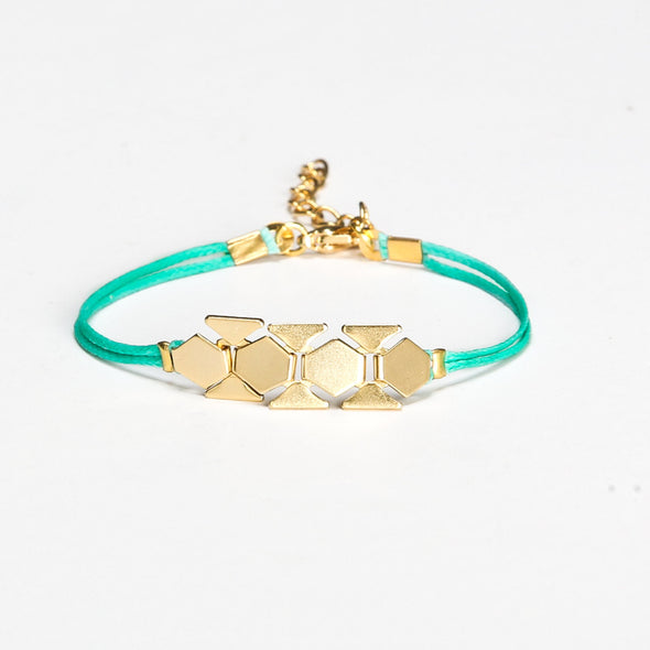 Turquoise cord bracelet with a gold chunky flat chain - shani-adi-jewerly