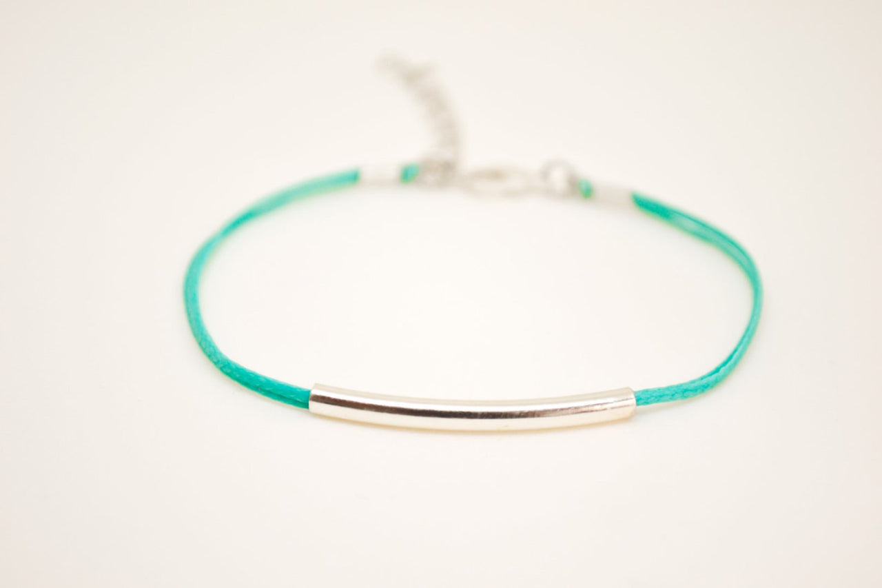 Silver bar bracelet, turquoise cord - shani-adi-jewerly