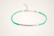 Silver bar bracelet, turquoise cord - shani-adi-jewerly