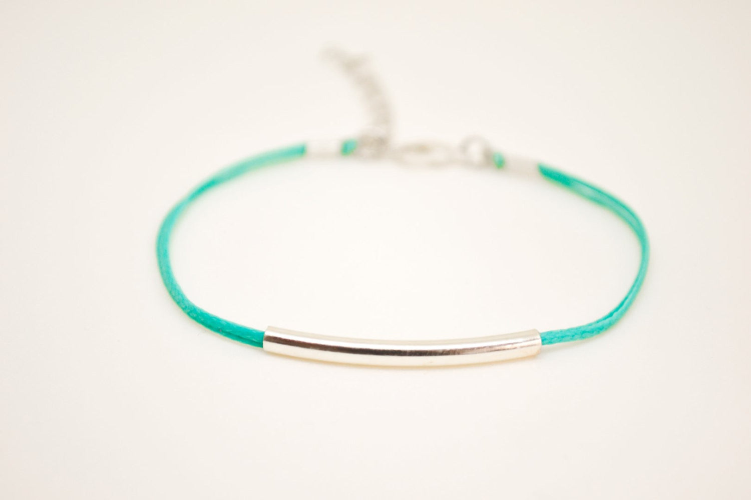 Silver bar bracelet, turquoise cord - shani-adi-jewerly