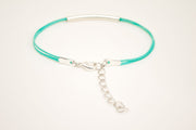 Silver bar bracelet, turquoise cord - shani-adi-jewerly