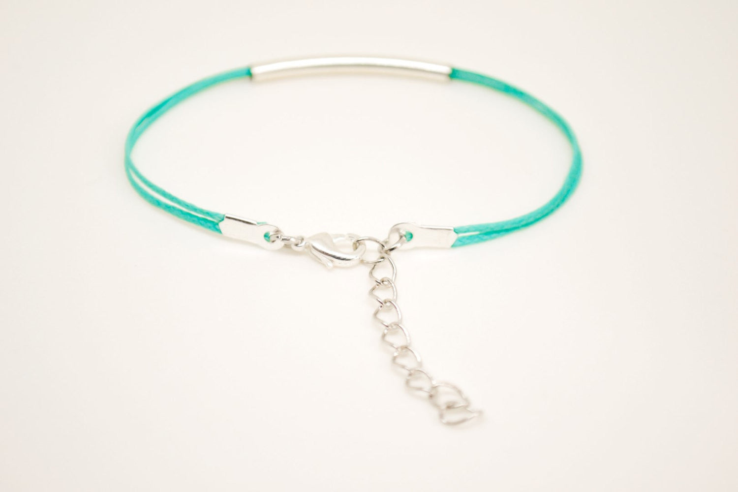 Silver bar bracelet, turquoise cord - shani-adi-jewerly