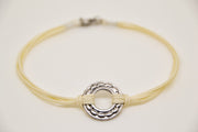 silver karma bracelet for men, beige cord - shani-adi-jewerly