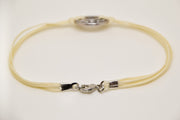 silver karma bracelet for men, beige cord - shani-adi-jewerly