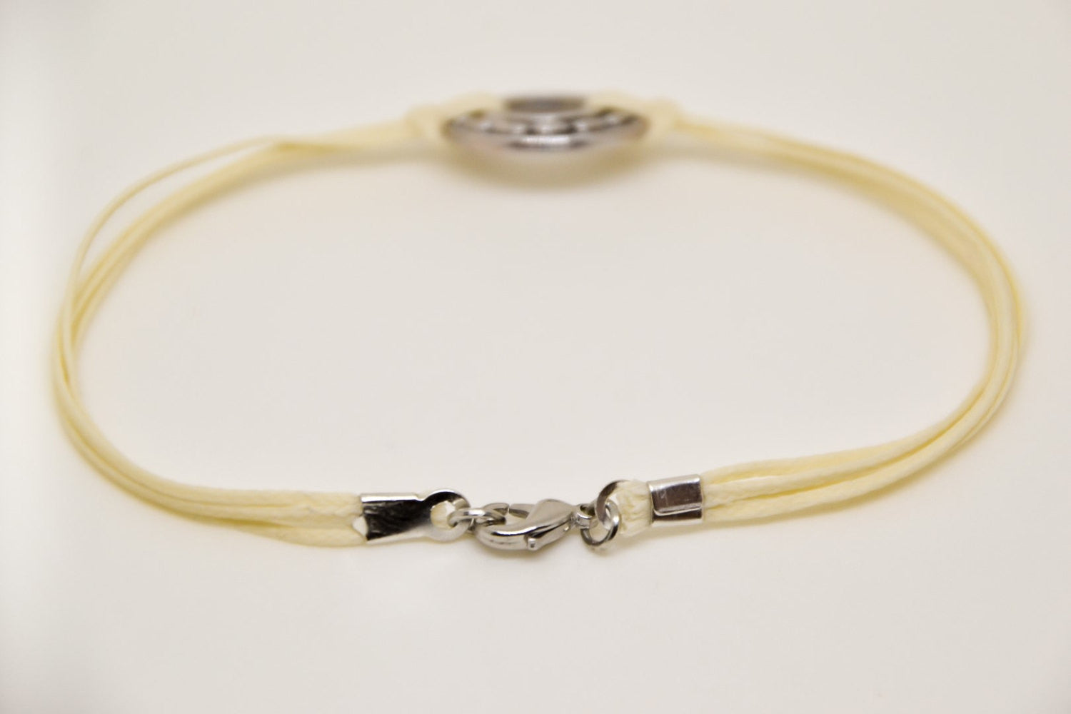 silver karma bracelet for men, beige cord - shani-adi-jewerly