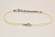 Silver flat link chain bracelet for men, beige cord - shani-adi-jewerly